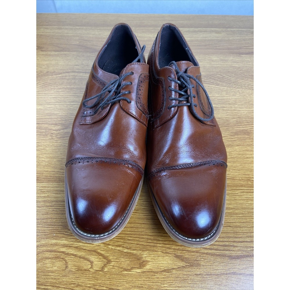 STACY ADAMS Cognac Brown DICKINSON Leather SHOES Oxford Cap Toe LACE UP 10.5